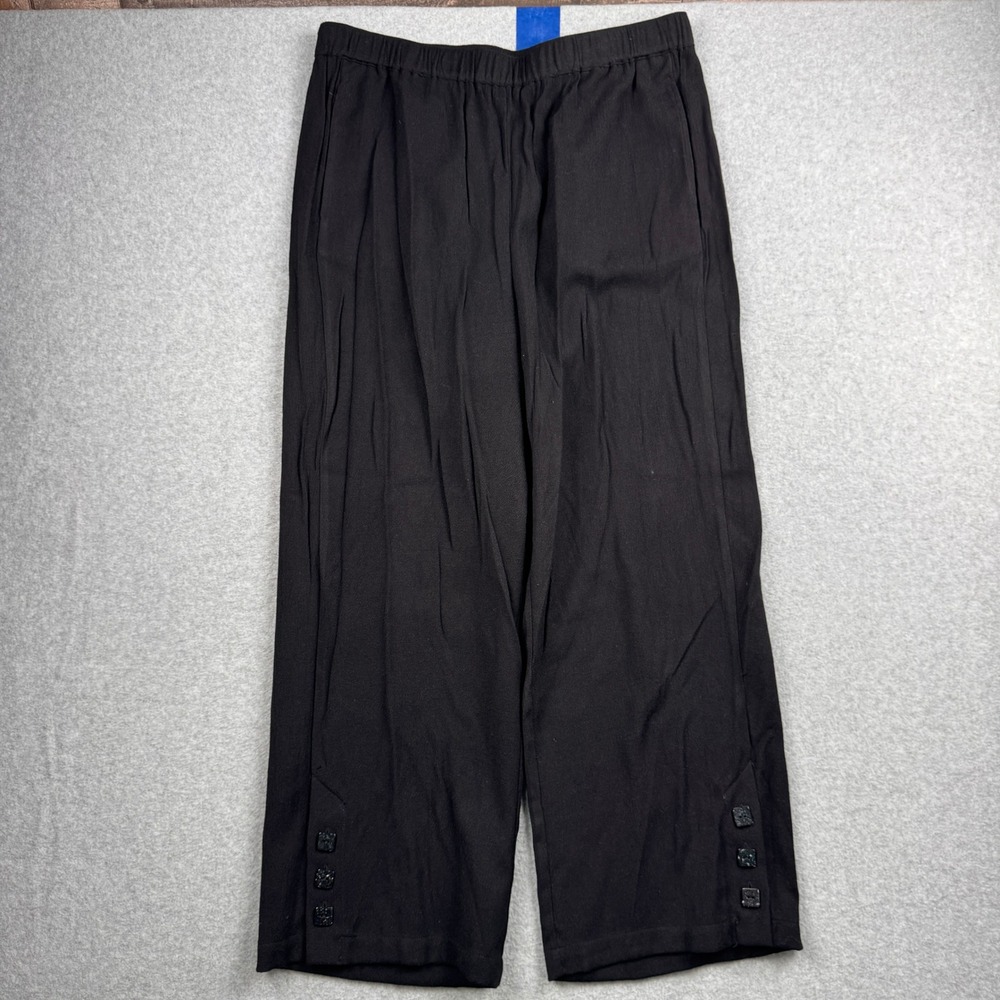 Alfred Dunner Pants Womens Size 12 Black Wide Leg Relaxed Fit Pull On Ankle NEW